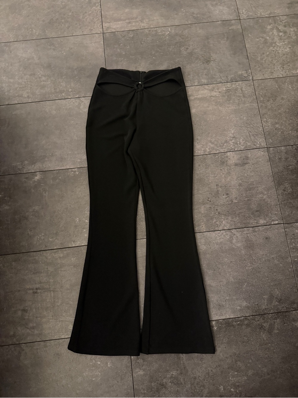 Amazon Black High-Waist Flare Pants with Front Knot Detail